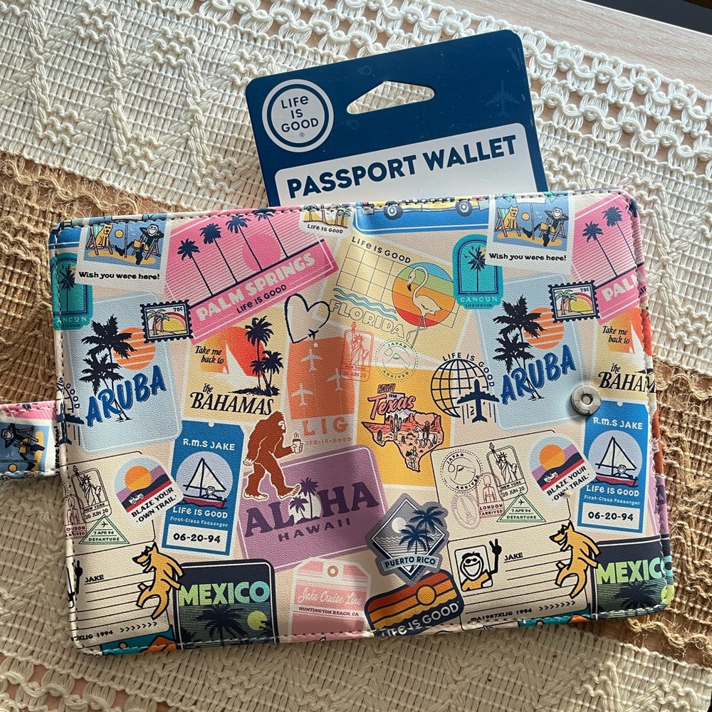 Life is Good Passport Wallet - Multicolor Travel Sticker Print